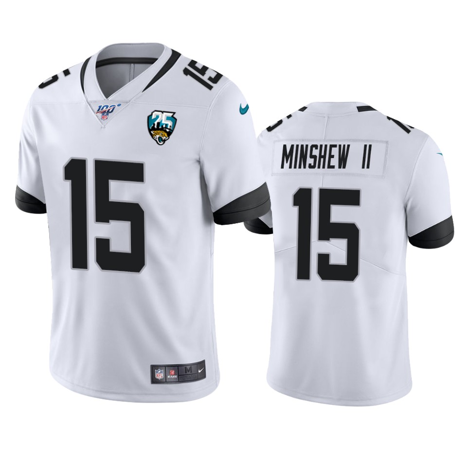 Men Nike Jacksonville Jaguars #15 Gardner Minshew II White 25th Anniversary Vapor Limited Stitched NFL 100th Season Jersey